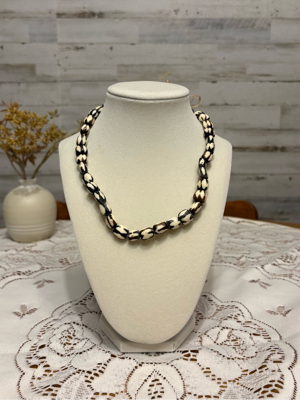Handmade Black and Cream Beaded Necklace - Brand